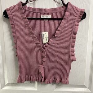Aeropostale Juniors Knit Crop Top Button Front Boho Sleeveless Mauve Pink XL NWT